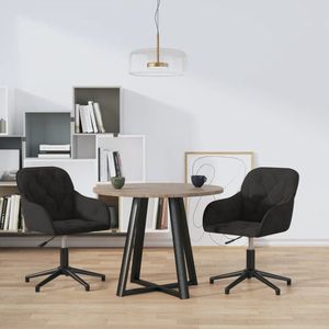 The Living Store Eetkamerstoelen Fluweel - Zwart 56x61.5x(72-80)cm - Verstelbaar - Draaibaar - Metalen Frame