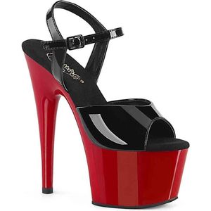 Pleaser - ADORE-709 Sandaal met enkelband, Paaldans schoenen - Paaldans schoenen - 45 Shoes - Zwart/Rood
