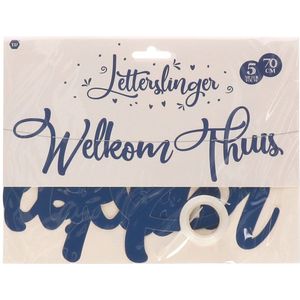 Letterslinger ""Welkom Thuis"" - Blauw - Karton / Touw - 5 meter touw - 70 cm tekst - Slingers - Vlag - Vlaggenlijn