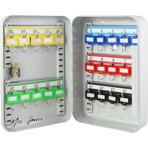 Mrs. Jones sleutelkast afsluitbaar - klein sleutelopbergkastje - 25 haken - 25 x 17 x 75 cm - lichtgrijs .