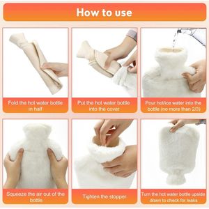 Warmwaterfles, 2 liter, warmwaterflessen met zachte fleece hoes, voor gezellige nachten, pijnverlichting, rug, nek en schouders, geweldig cadeau voor vrouwen en mannen