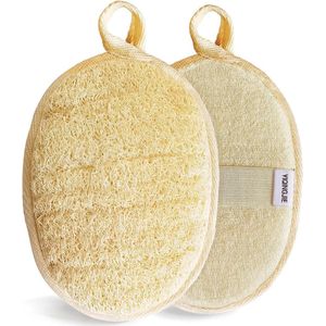 badsponsNatuurlijke Loofah spons Exfoliërende Body Scrubber (2 Pack), Gemaakt met Milieuvriendelijke en Biologisch Afbreekbare Douche Luffa Sponge, Loofah voor Dames en Heren, Beige