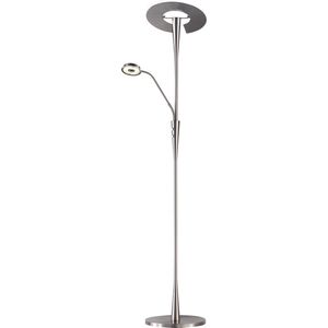 LED Vloerlamp - Torna Qubico - 34W + 5W - Aanpasbare Kleur - 2-lichts - Dimbaar - Rond - Mat Nikkel - Aluminium