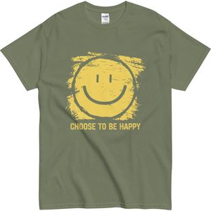Vintage Smiley Tshirt - Vrouwen en Mannen - Positieve Energie in Stijl - Khaki Groen - S