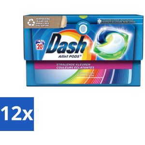 12 x Dash - Stralende Kleuren - Wasmiddel Capsules - All-in-1 Pods - Gekleurde Was - 20 Wasbeurten - Wasmiddel Capsules - Gekleurde Was - Wasverzachter - Lenor Geur - Vlekkenverwijderaar