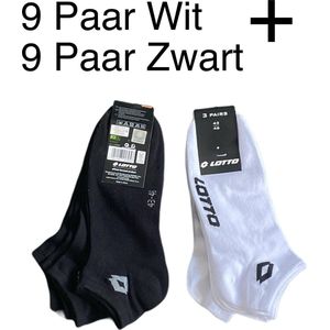 9 paar Zwart + 9 paar Wit LOTTO Sneakersokken Unisex 43-46