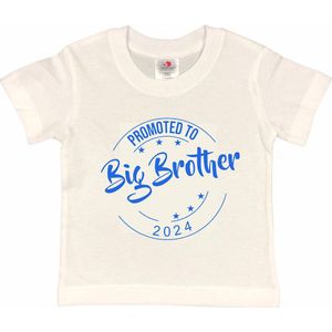 Shirt Aankondiging zwangerschap Promoted to Big Brother 2024 | korte mouw | Wit/blauw | maat 122/128 zwangerschap aankondiging bekendmaking Baby big bro brother