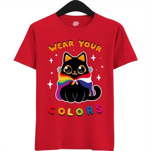 Dutch Pride Kitty - Volwassen Unisex Pride Flags LGBTQ+ T-Shirt - Gay - Lesbian - Trans - Bisexual - Asexual - Pansexual - Agender - Nonbinary - T-Shirt - Unisex - Rood - Maat S