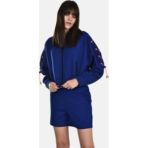 Tweedelige Set Dames - Korte broek & Jasje - Short - Sweatpants - Jacket - Capuchon – Blauw - XL