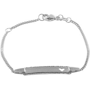 New Bling 9NB-0872 Zilveren Babyplaatbandje - Armband - Rechthoek - 22 x 5 mm - Hartje - Gourmette - 1,7 mm - 12 + 2 cm - Rhodium - Zilver