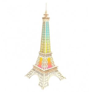 Bouwpakket Eiffeltoren Supergroot 106 cm. van hout met LED verlichting