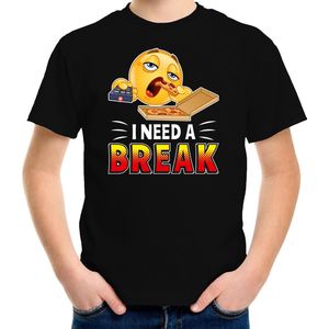 Funny emoticon t-shirt I need a break zwart voor kids -  Fun / cadeau shirt 122/128