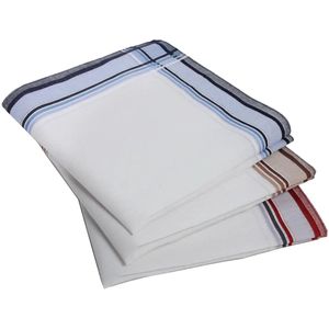 Zakdoeken - Wit - 100% Katoen - Gekleurd Streepdessin - Verpakking van 12 Stuks