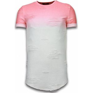 Flare Effect T-shirt - Long Fit Shirt Dual Colored - Roze