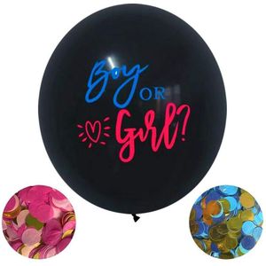 Gender Reveal Ballon - Gender reveal versiering - Boy or Girl - Babyshower - 91 cm - met confetti rosé blauw (papier)