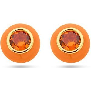 Zilver Verguld (Geel) Oorknoppen Oranje Emaille En Zirkonia 1 Micron 2103672