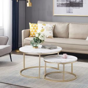 Gran Vida® - Luxe Set van 2 Salontafels met Marmerlook - Elegante Ronde Bijzettafels - Stijlvol Meubilair voor de Woonkamer - ⌀60 & ⌀40