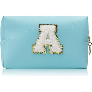 Cosmetic Bag PU Leather Waterproof Personalized Portable Organizer Zipper Toiletries Bag - Blue