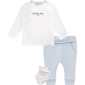 Noppies - Kledingset - Unisex - 3delig - Broek Humpie Lichtblauw - Shirt Hester Wit - 1 paar witte sokjes - Maat 74