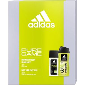 Adidas - Pure Game - 1x Deodorant Body Spray 75ml & 1x Body Hair Face 3 in 1 Douchegel 250ml - Geschenkset voor mannen