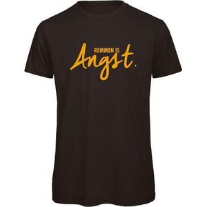 Remmen is angst wintersport t-shirt Zwart S - okergeel - soBAD. | Foute apres ski outfit | kleding | verkleedkleren | wintersport t-shirt | wintersport dames en heren