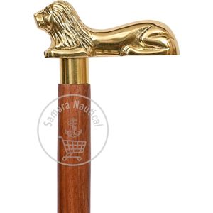 The King Cane 37 inch bruine houten wandelstok - houten stok met gouden leeuw messing handvat - unieke vintage look decoratieve heren wandelstokken en stokken