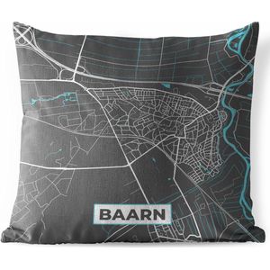 Sierkussen Buiten - Plattegrond - Baarn - Grijs - Blauw - 60x60 cm - Weerbestendig - Stadskaart