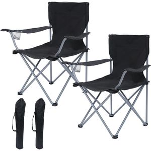 Opvouwbare campingstoel, set van 2, stoelen, opvouwbaar met bekerhouder, klapstoel kamperen met armleuningen en draagtas, campingstoelen set van 2, lichtgewicht, tot 120 kg belasting