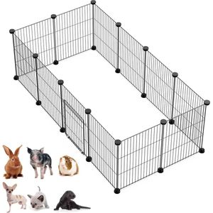 Puppyren - Doe-het-zelf box voor kleine dieren, huisdierbox met deur, konijnenkooi, caviaskooien, puppy's en katjes, voor binnen of buiten, draagbare metalen draadomheining (30 x 38 cm, 12 stuks)