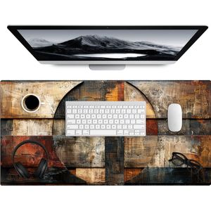 Bureau onderlegger 80x40 cm - Kunst - Bruin - Abstract - Hout motief - Muismat XXL - Bureau mat - Muismatten groot