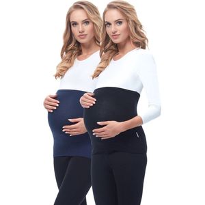 Be Mammy Dames Zwangerschapsbuikband - Zwanger - Viscose - 2Pack - BE-BE20-169-BB-2pack - Zwart/Donkerblauw - 44/46