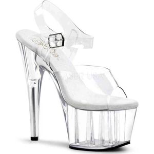 Pleaser - ADORE-708 Sandaal met enkelband, Paaldans schoenen - Paaldans schoenen - 36 Shoes - Transparant/Zilverkleurig
