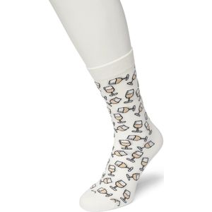 Bonnie Doon Dames Sokken met Wijnglas Print maat 36/42 Wit - Thema Sokken - Wijnglazen - Cadeau Sokken - Word je Happy en vrolijk van - Zacht Katoen met Gladde Teennaad - Comfortabel - Perfect Cadeau - Bright White - BT991121.160