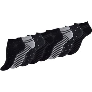 8 paar Dames sneakersokken - Enkelsokken - Dots Stripes - Zwart/Grijs-mix - Maat 35-38
