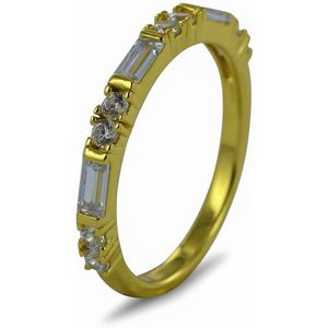 Silventi 9SIL-21861 Zilveren Ring - Dames - Zirkonia - Baquette en Rond geslepen - 2,4 mm Breed - Maat 54 - Zilver - Gold Plated (Verguld/Goud op Zilver)