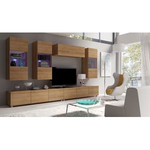 TV meubel - CALABRINI 5 - met LED verlichting - Hangmeubel - Gouden eik - 300 cm