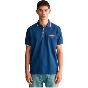 GANT - Polo - Katoen - Blauw - Regular Fit - Borstzak