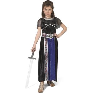 Funny Fashion - Strijder (Oudheid) Kostuum - Goddelijke Onoverwinnelijke Griekse Strijder Troje - Meisje - Blauw, Zwart - Maat 140 - Carnavalskleding - Verkleedkleding