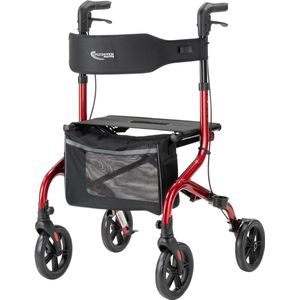 MultiMotion® Rollator Lumo Rood - Lichtgewicht (slechts 5,9 kg) en opvouwbaar - Inclusief rugsteun en wandelstok houder - Voor binnen en buiten