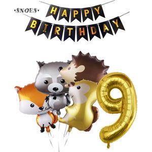 Snoes Ballonnen Plus nummer ballon 9 Jaar Set Bosdieren Pakket – Dieren Feestpakket Cijferballon 9 - Kinderverjaardag Versiering