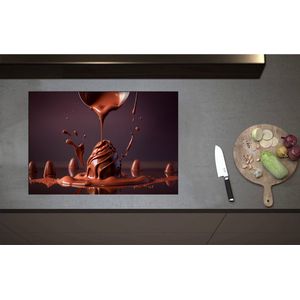 Inductieplaat Beschermer - Chocolade Eieren met Vloeibare Chocolade Erover heen - 75x52 cm - 2 mm Dik - Inductie Beschermer - Bescherming Inductiekookplaat - Kookplaat Beschermer van Wit Vinyl