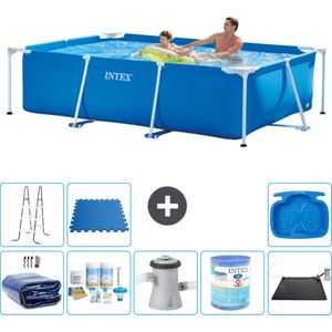 Intex Rechthoekig Frame Zwembad - 260 x 160 x 65 cm - Blauw - Inclusief Solarzeil - Onderhoudspakket - Zwembadfilterpomp - Filter - Solar Mat - Ladder - Voetenbad - Vloertegels