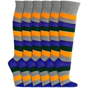 Gestreepte kniekousen | Heren kniekousen | Merk: Socks4Fun | Maat: 43 t/m 50 | Kleur: Paars | 6 Paar