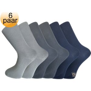 Medische sokken zonder elastiek - 100% katoen - 6 paar - Grijs Antraciet Blauw - Maat 43/46 - Sokken voor diabeten - Reuma - En tegen oedeem