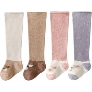 4 paar babysokken, zachte babysokken, dikke warme wintersokken, warme sokken tot over de knie voor babyjongens en babymeisjes