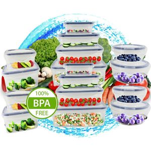 TronicXL 32-delige Vershoudboxen Set - 16 kunststof dozen met 16 Klikdeksel – BPA vrije - Vaatwasser- en Vriezerbestendig - Stapelbaar - Lunchbox