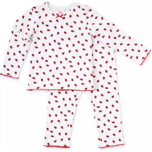 Little Label Pyjama Meisjes Maat 122-128/8Y - wit, rood - Lieveheersbeestjes - Pyjama Kind - Zachte BIO Katoen