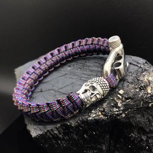 Paracord Armband met 925 Zilveren 3D Skull / Buddha Bedel (Spacer) van 12 gram Zilver, Stainless Steel (RVS) slot verstelbaar in 3 maten .