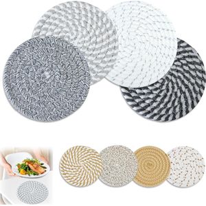 8 Pcs Hot Food Resistant Coaster Mats Set - 7.8 Inch 4.3 Inch Countertops Hot Pads Cotton Potholders for Kitchen - Hot Pots and Pans Woven Coasters