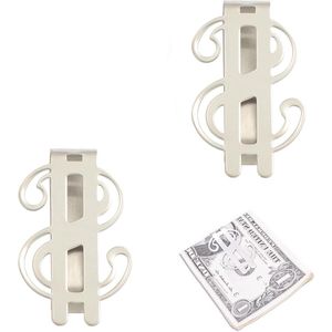 2 stuks ultradunne metalen geldclips voor heren - geschikt voor contant geld, bankbiljetten, visitekaartjes en creditcards - zilver